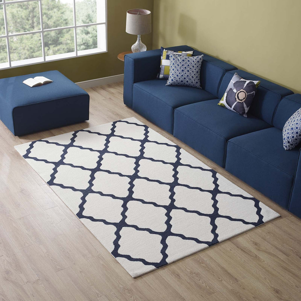 Marja Moroccan Trellis 5x8 Area Rug in Ivory and Navy