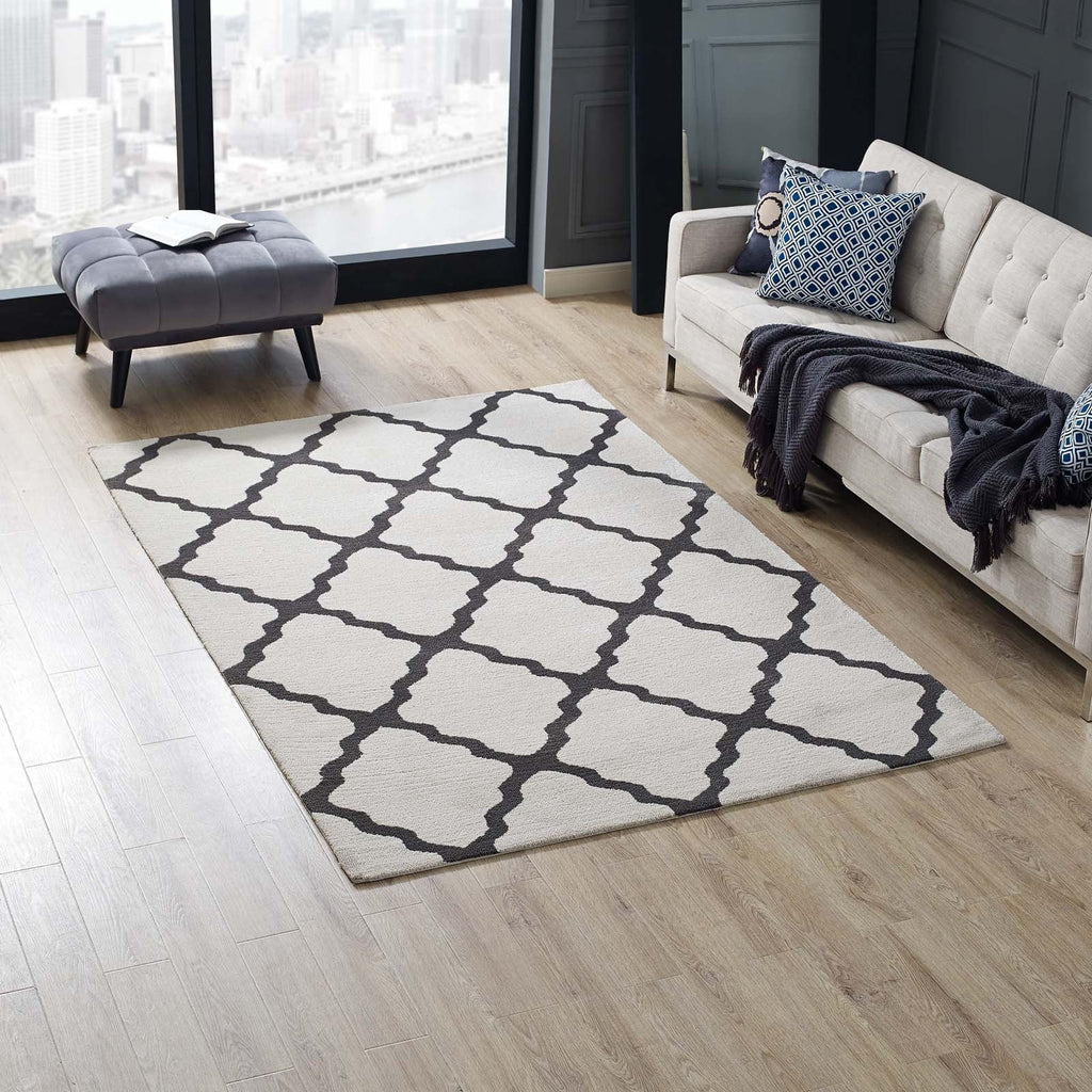 Marja Moroccan Trellis 5x8 Area Rug in Ivory and Charcoal