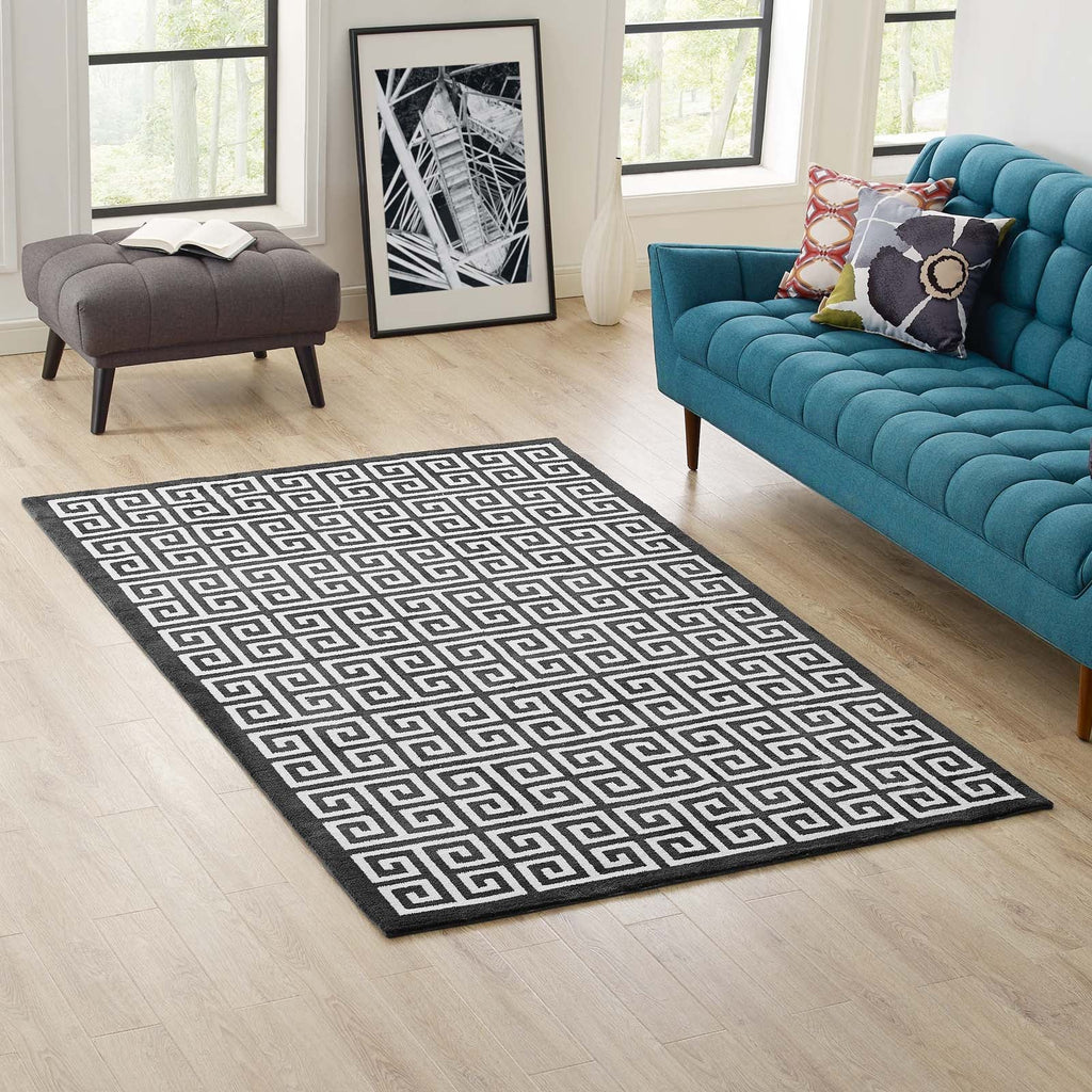 Freydis Greek Key 5x8 Area Rug in Black and White