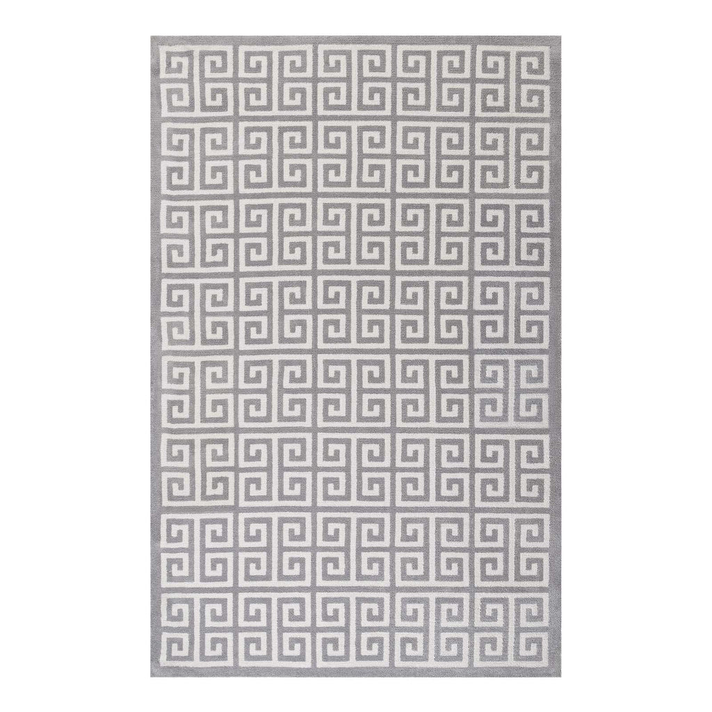 Freydis Greek Key 5x8 Area Rug in White and Light Gray