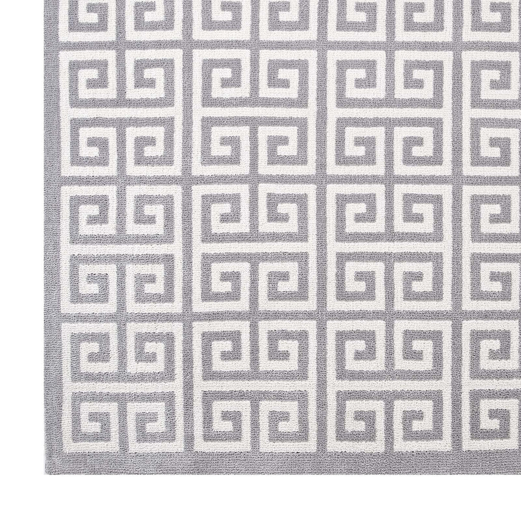 Freydis Greek Key 8x10 Area Rug in White and Light Gray
