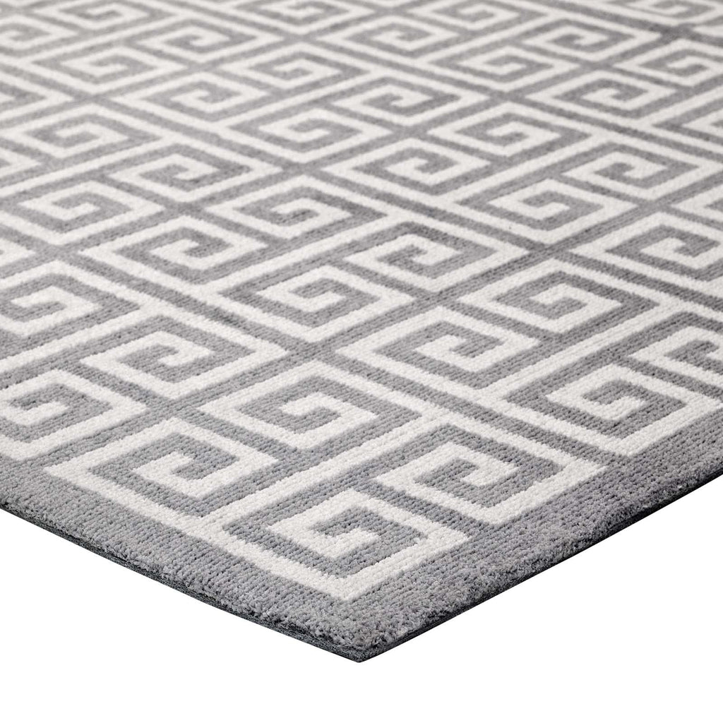 Freydis Greek Key 8x10 Area Rug in White and Light Gray