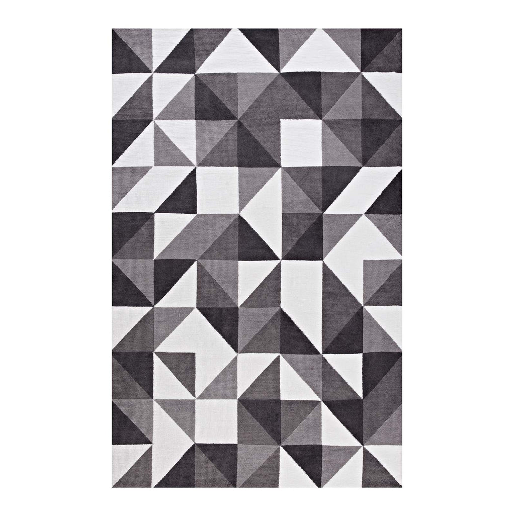 Kahula Geometric Triangle Mosaic 8x10 Area Rug in Black,Gray and White