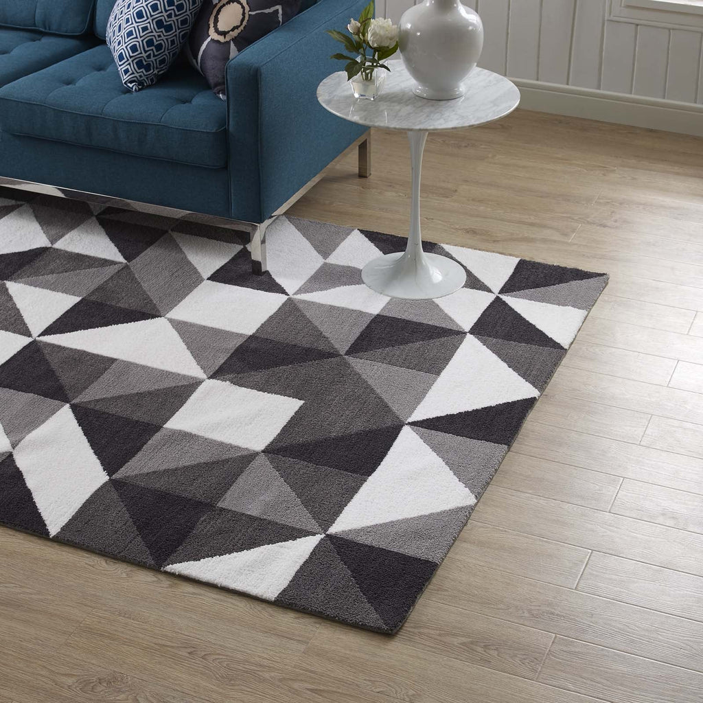 Kahula Geometric Triangle Mosaic 8x10 Area Rug in Black,Gray and White