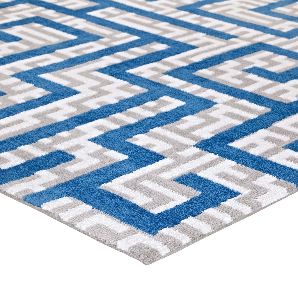 Nahia Geometric Maze 8x10 Area Rug in Ivory,Light Gray and Blue