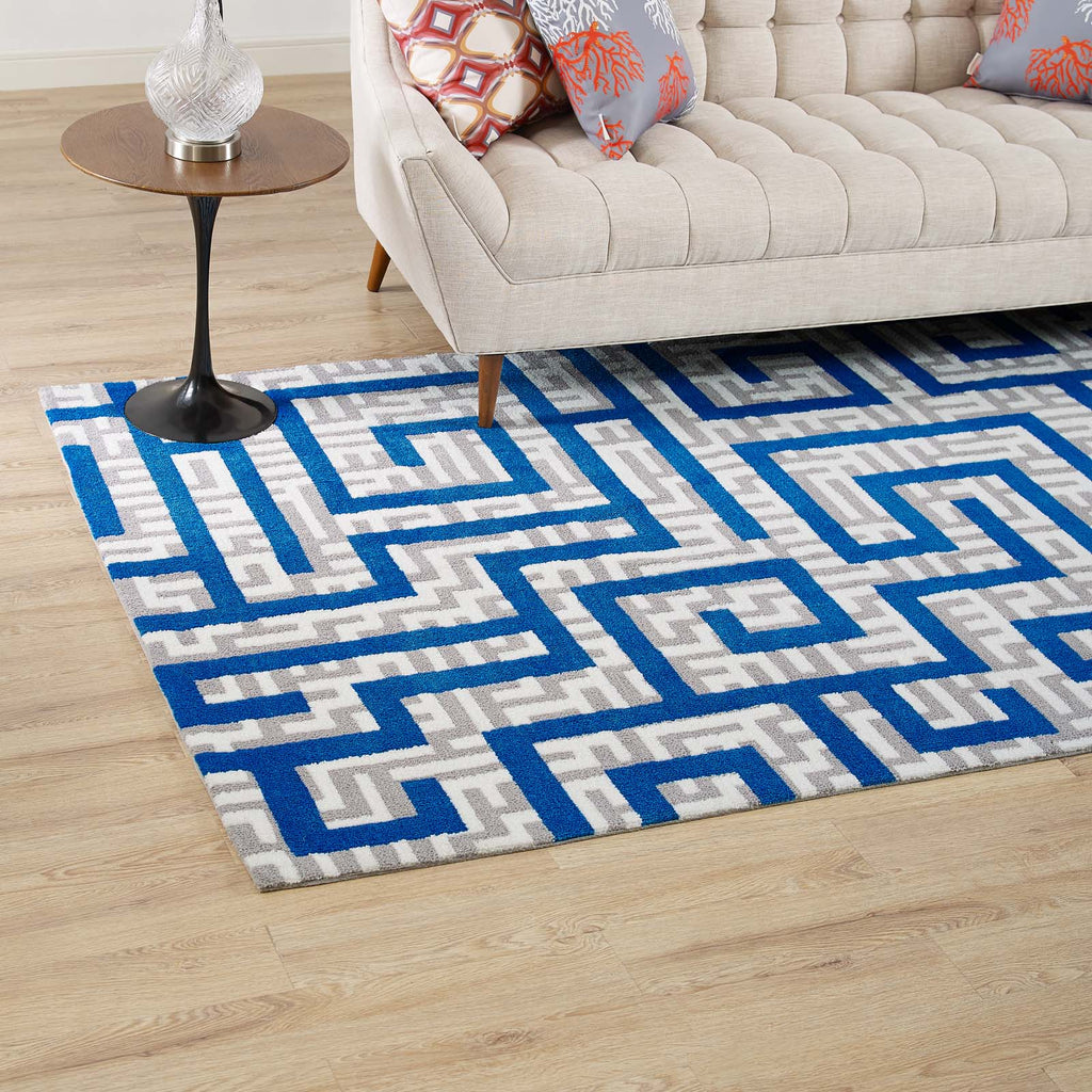 Nahia Geometric Maze 8x10 Area Rug in Ivory,Light Gray and Blue