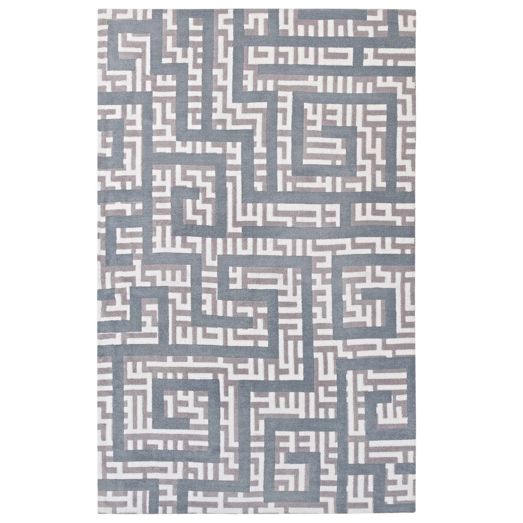 Nahia Geometric Maze 5x8 Area Rug in Ivory,Light Gray and Sky Blue