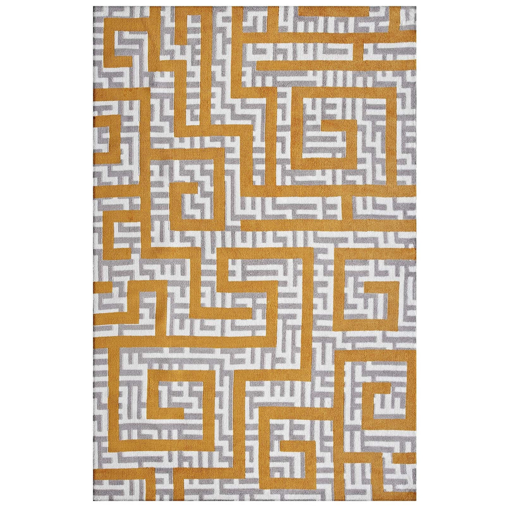 Nahia Geometric Maze 5x8 Area Rug in Ivory,Light Gray and Banana Yellow