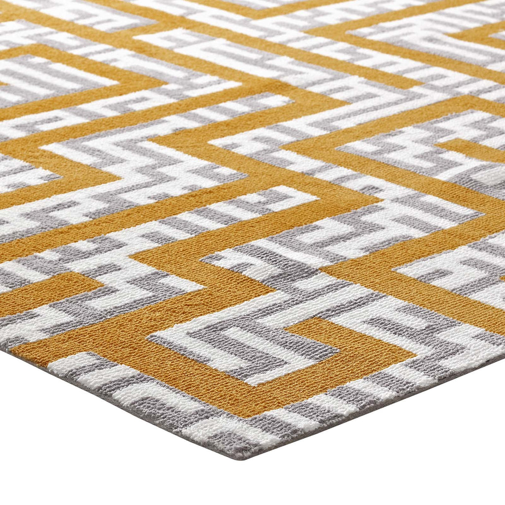 Nahia Geometric Maze 5x8 Area Rug in Ivory,Light Gray and Banana Yellow