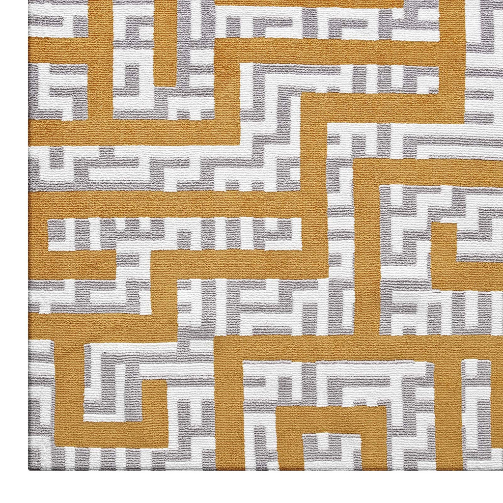 Nahia Geometric Maze 5x8 Area Rug in Ivory,Light Gray and Banana Yellow