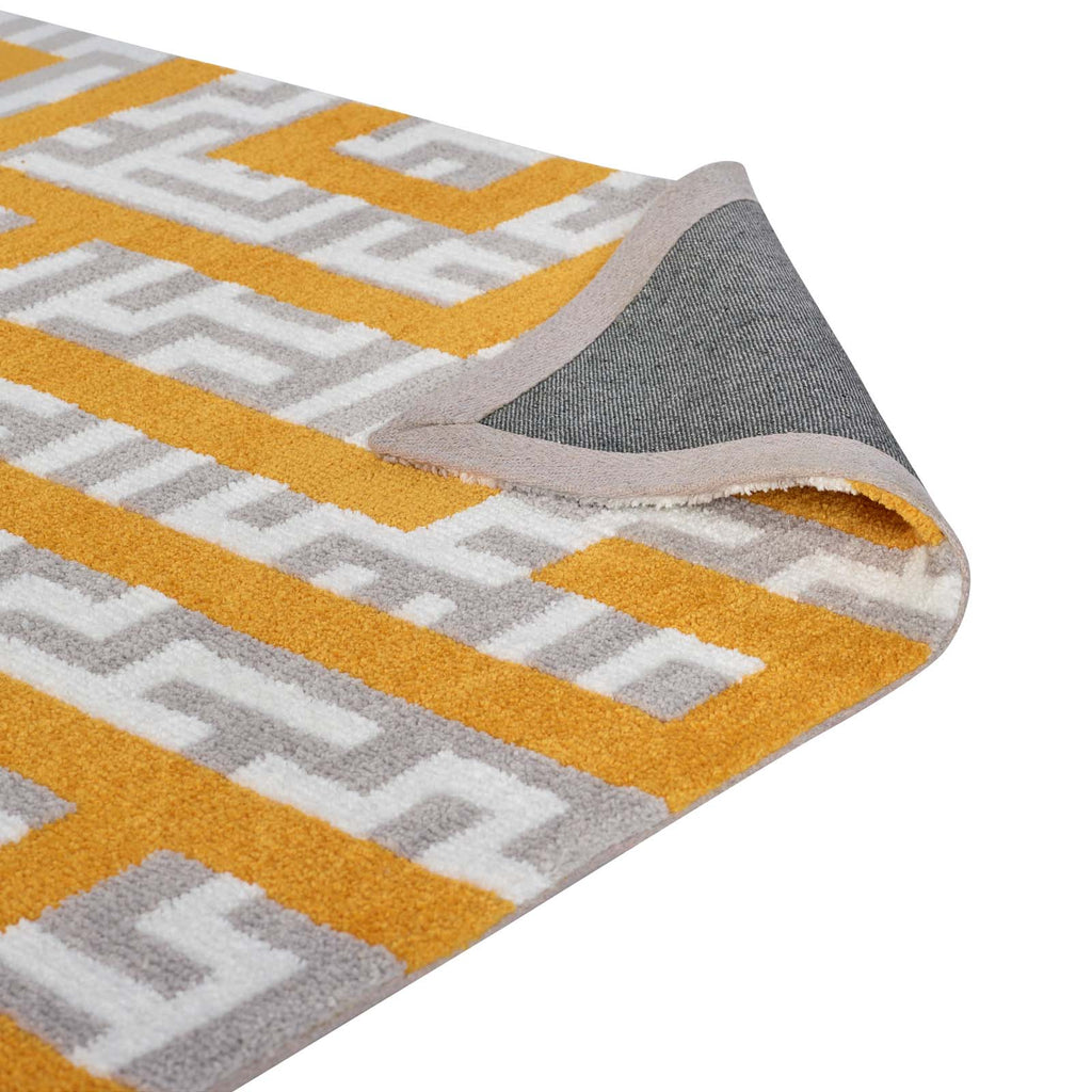 Nahia Geometric Maze 8x10 Area Rug in Ivory,Light Gray and Banana Yellow