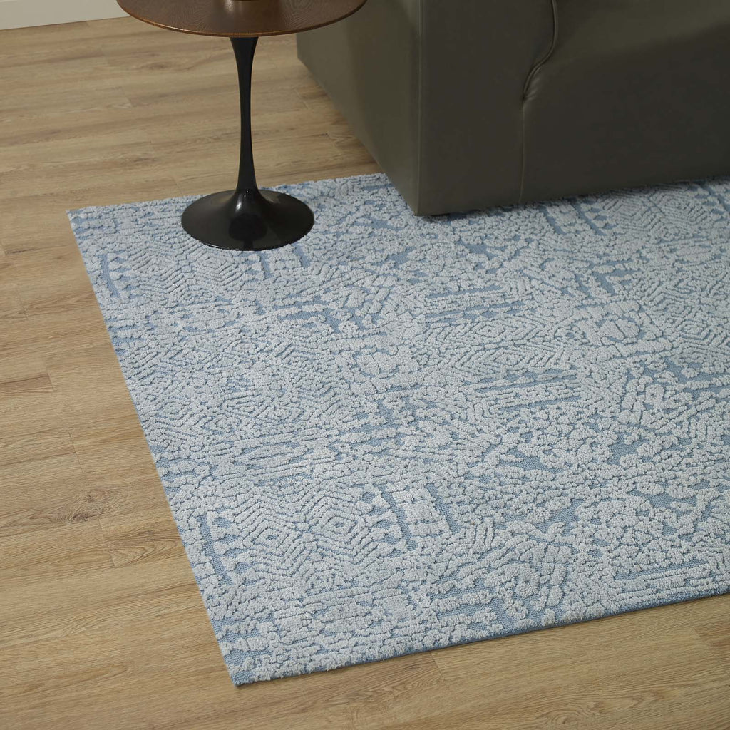 Javiera Contemporary Moroccan 5x8 Area Rug in Ivory and Light Blue