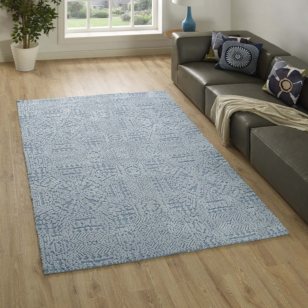 Javiera Contemporary Moroccan 5x8 Area Rug in Ivory and Light Blue