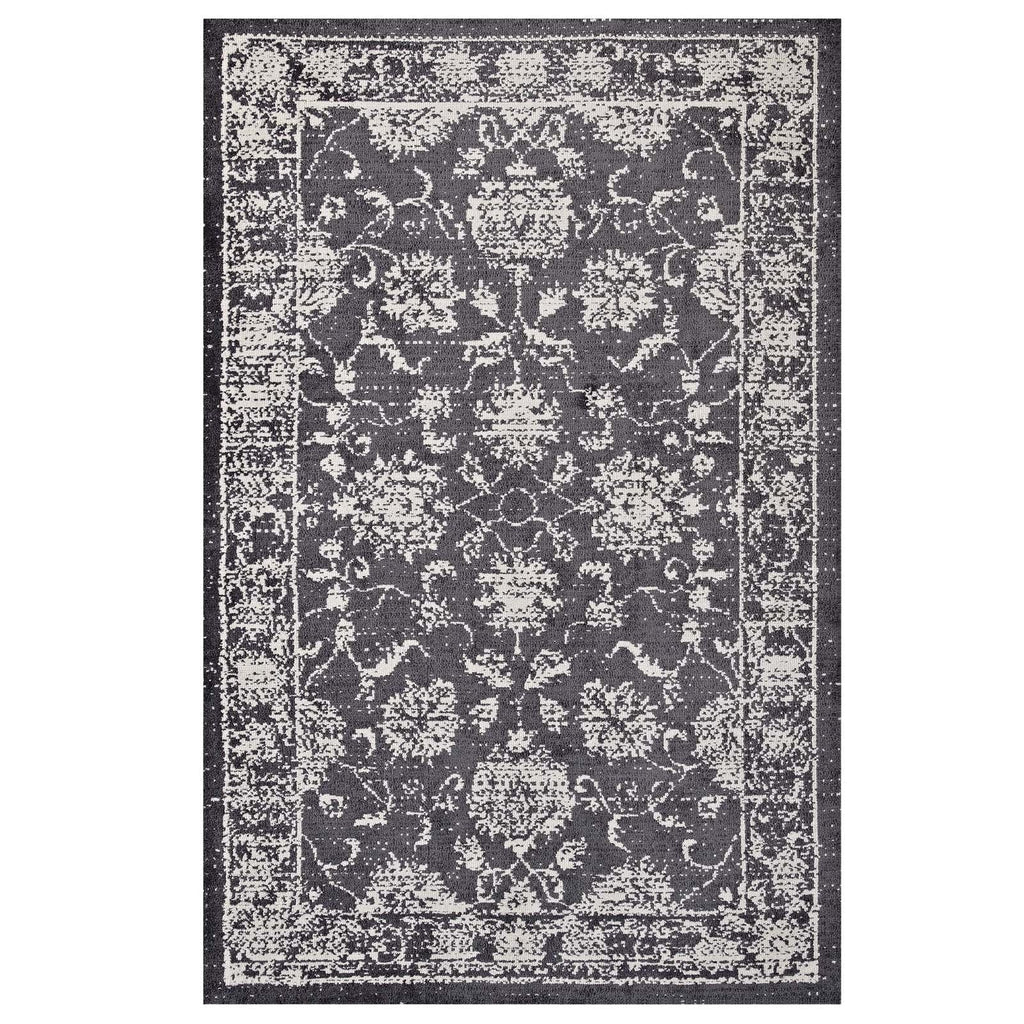 Kazia Distressed Floral Lattice 5x8 Area Rug in Dark Gray and Ivory