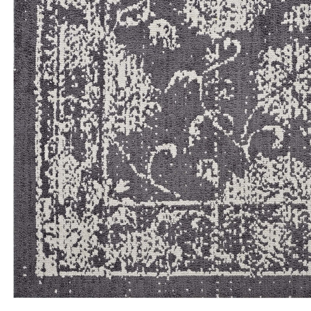 Kazia Distressed Floral Lattice 5x8 Area Rug in Dark Gray and Ivory