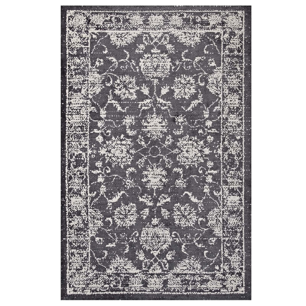 Kazia Distressed Floral Lattice 8x10 Area Rug in Dark Gray and Ivory