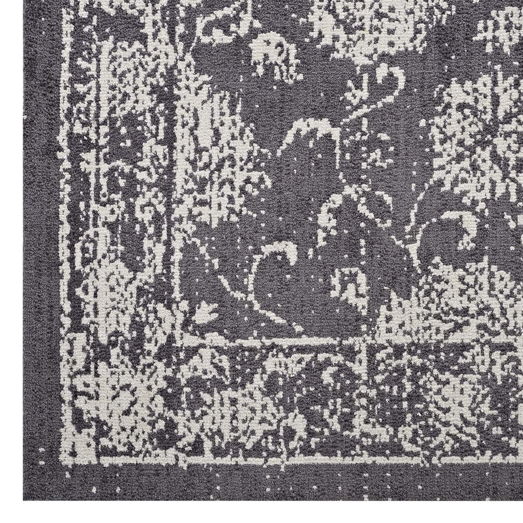 Kazia Distressed Floral Lattice 8x10 Area Rug in Dark Gray and Ivory
