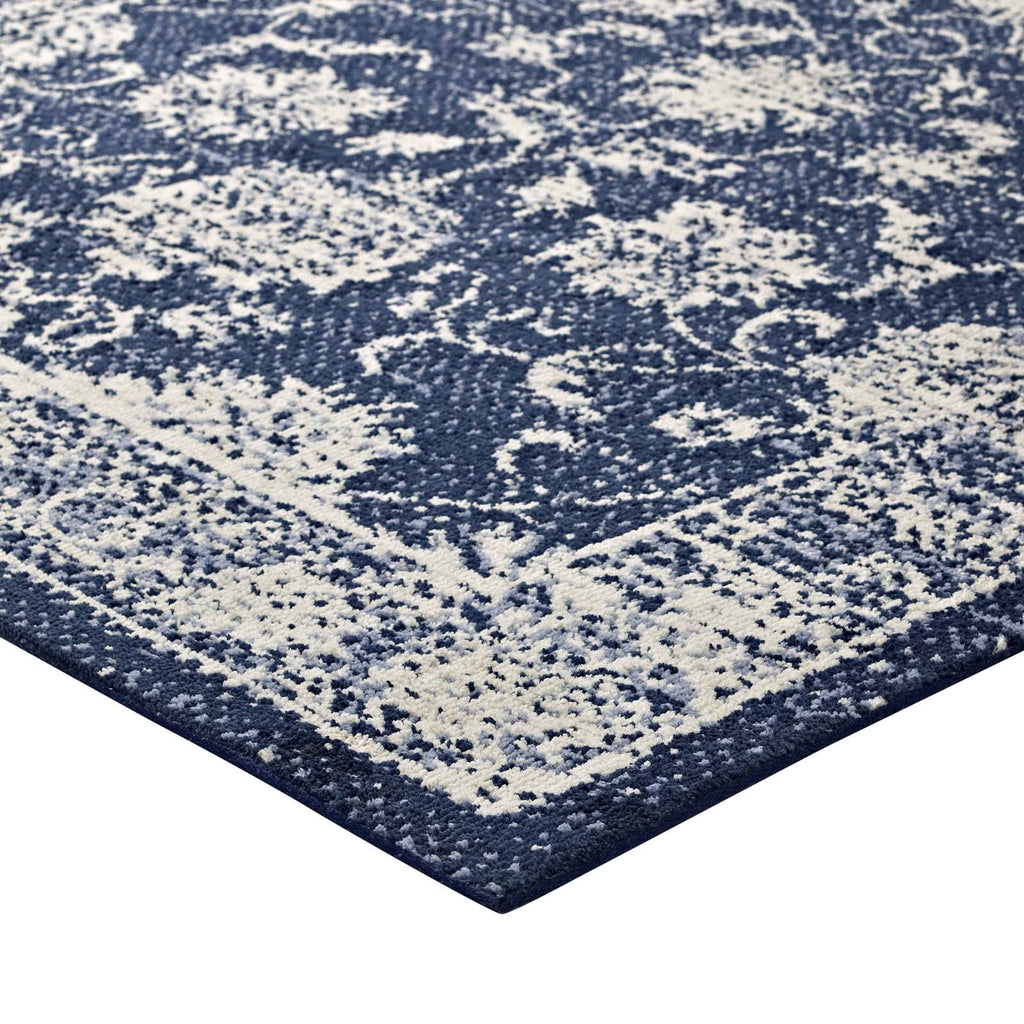 Kazia Distressed Floral Lattice 8x10 Area Rug in Dark Blue and Ivory