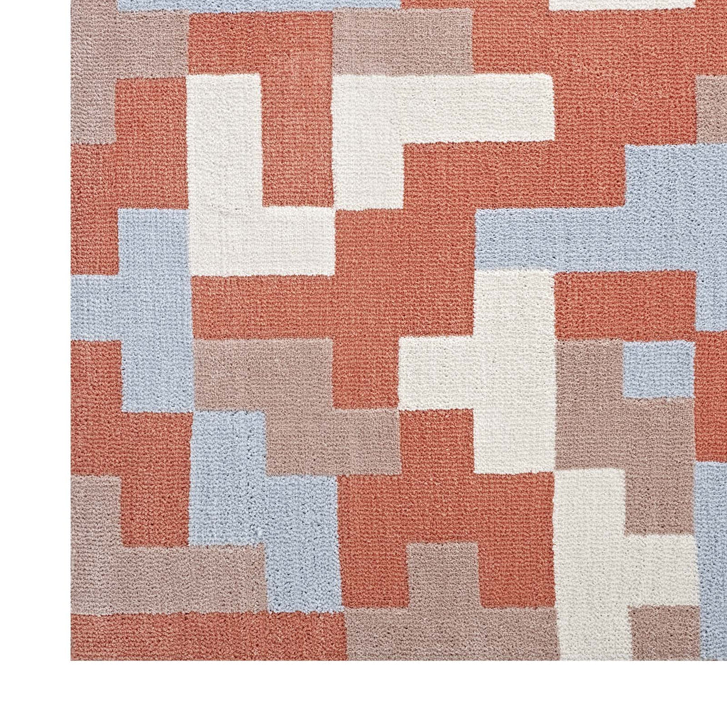 Andela Interlocking Block Mosaic 8x10 Area Rug in Multicolored Coral and Light Blue