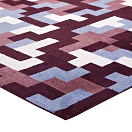 Andela Interlocking Block Mosaic 5x8 Area Rug in Red and Light Blue