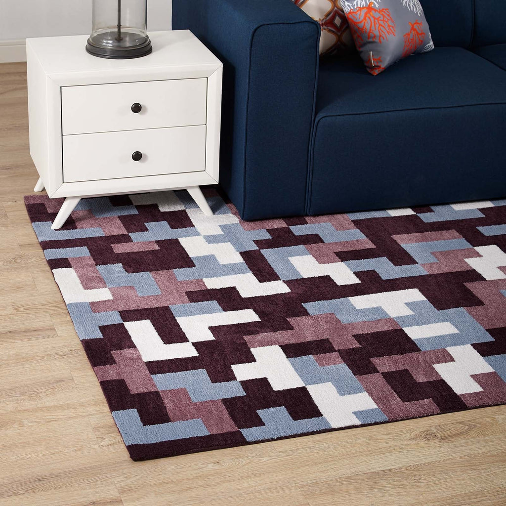 Andela Interlocking Block Mosaic 5x8 Area Rug in Red and Light Blue