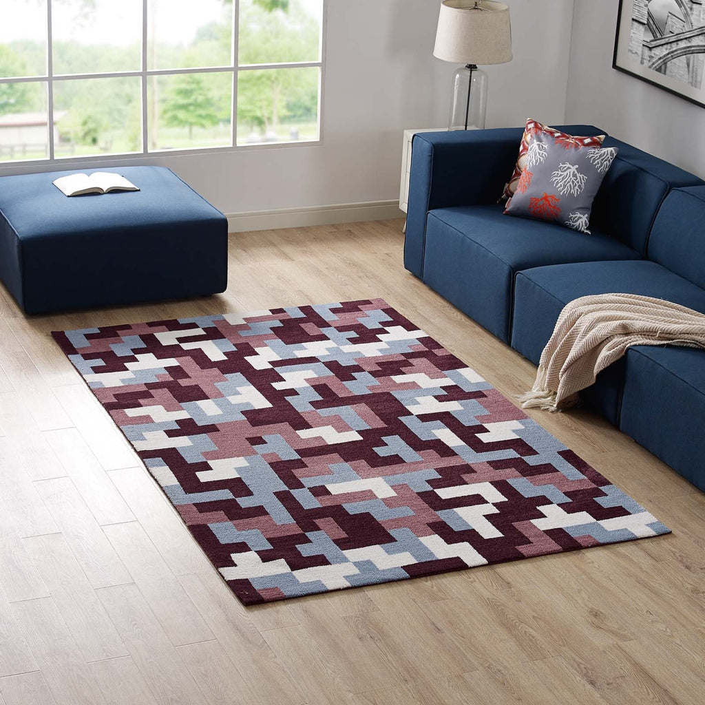 Andela Interlocking Block Mosaic 5x8 Area Rug in Red and Light Blue