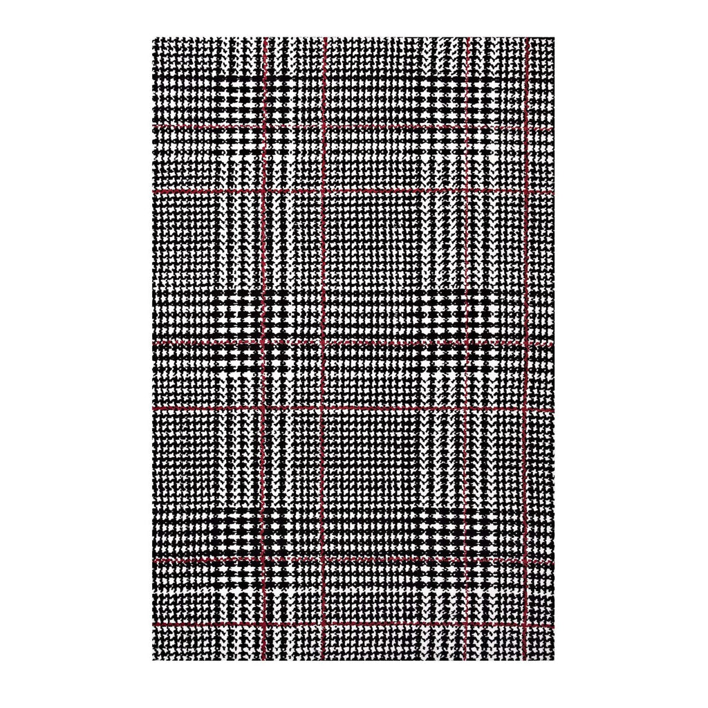 Kaja Abstract Plaid 5x8 Area Rug in Ivory,Black and Red