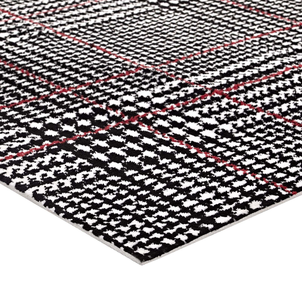 Kaja Abstract Plaid 5x8 Area Rug in Ivory,Black and Red