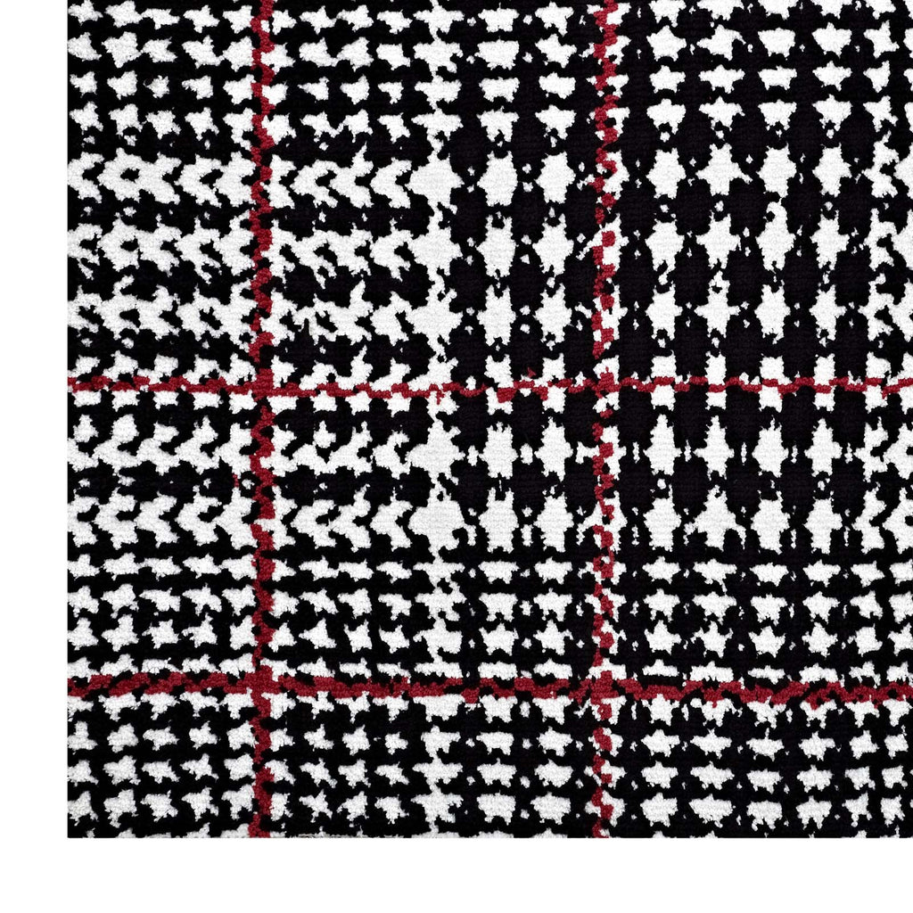 Kaja Abstract Plaid 5x8 Area Rug in Ivory,Black and Red