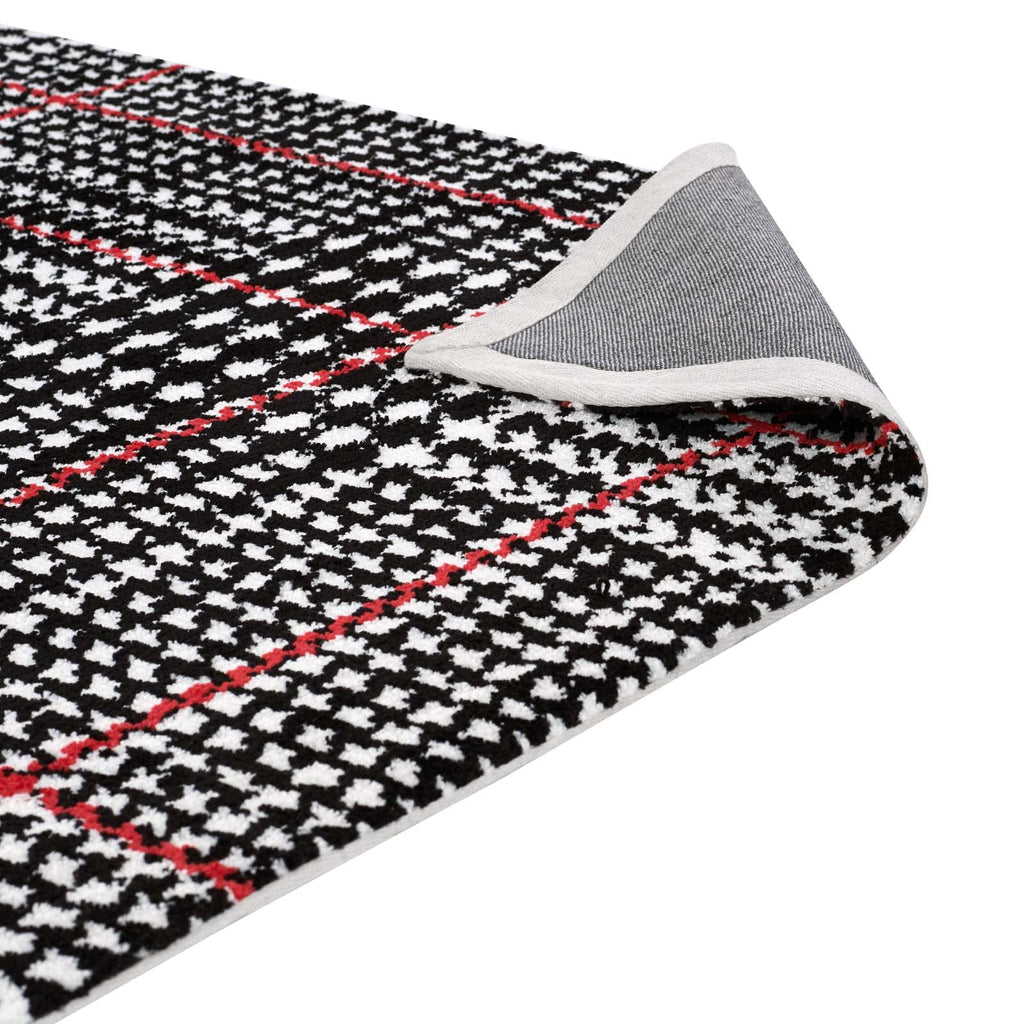 Kaja Abstract Plaid 5x8 Area Rug in Ivory,Black and Red