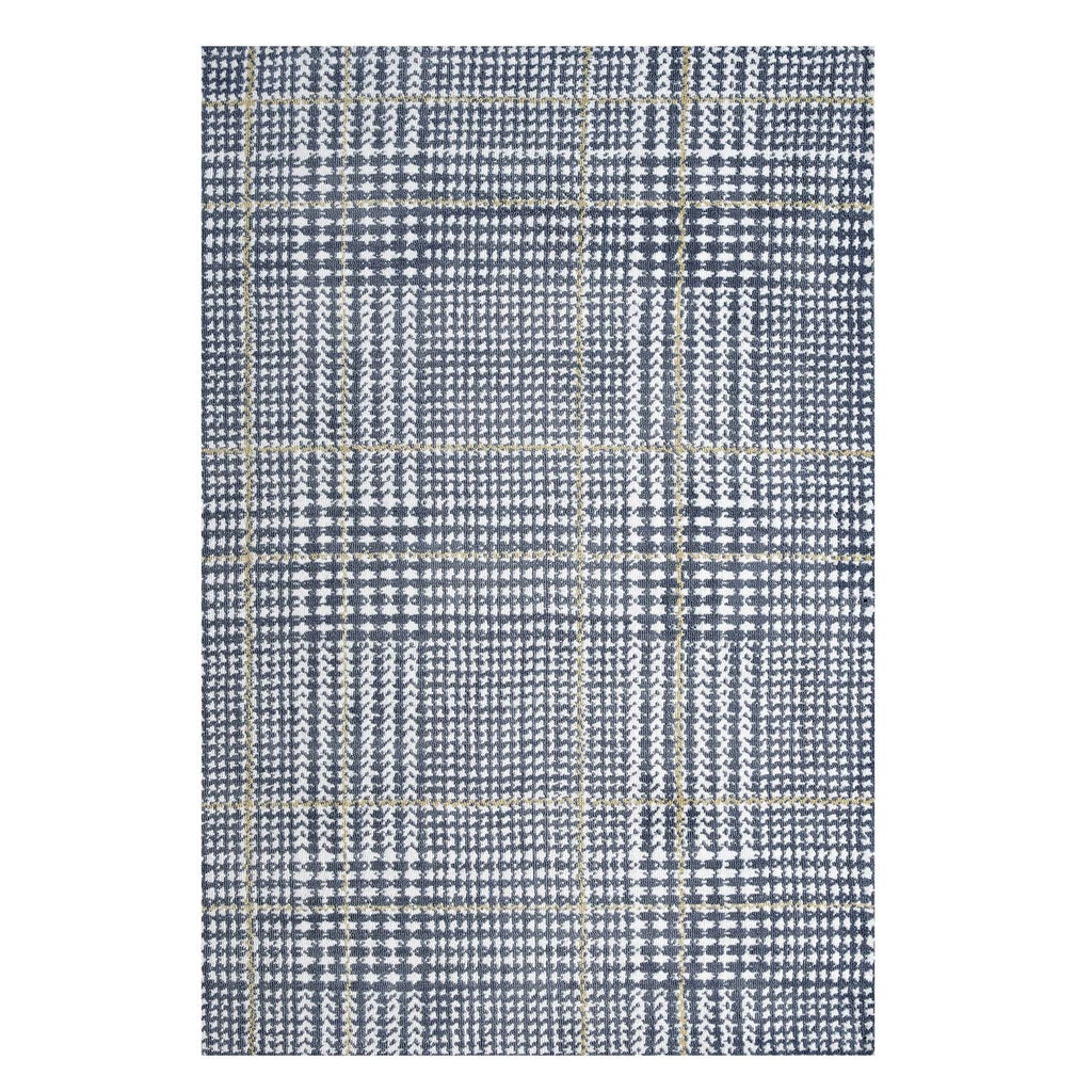 Kaja Abstract Plaid 5x8 Area Rug in Ivory,Cadet Blue and Citron