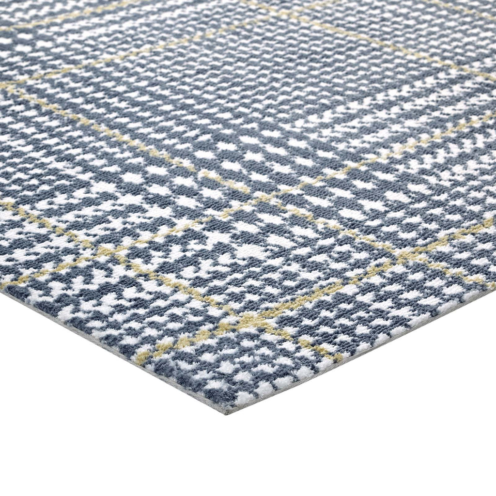 Kaja Abstract Plaid 5x8 Area Rug in Ivory,Cadet Blue and Citron