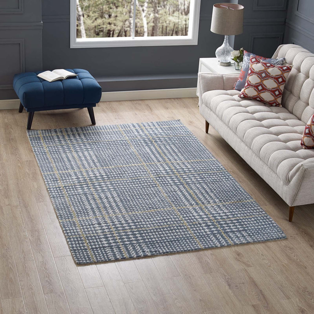 Kaja Abstract Plaid 5x8 Area Rug in Ivory,Cadet Blue and Citron