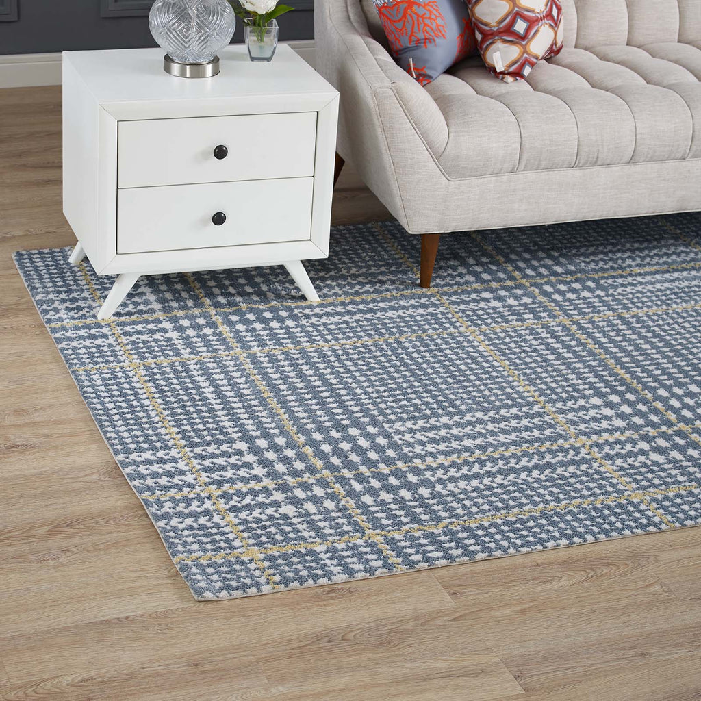 Kaja Abstract Plaid 5x8 Area Rug in Ivory,Cadet Blue and Citron