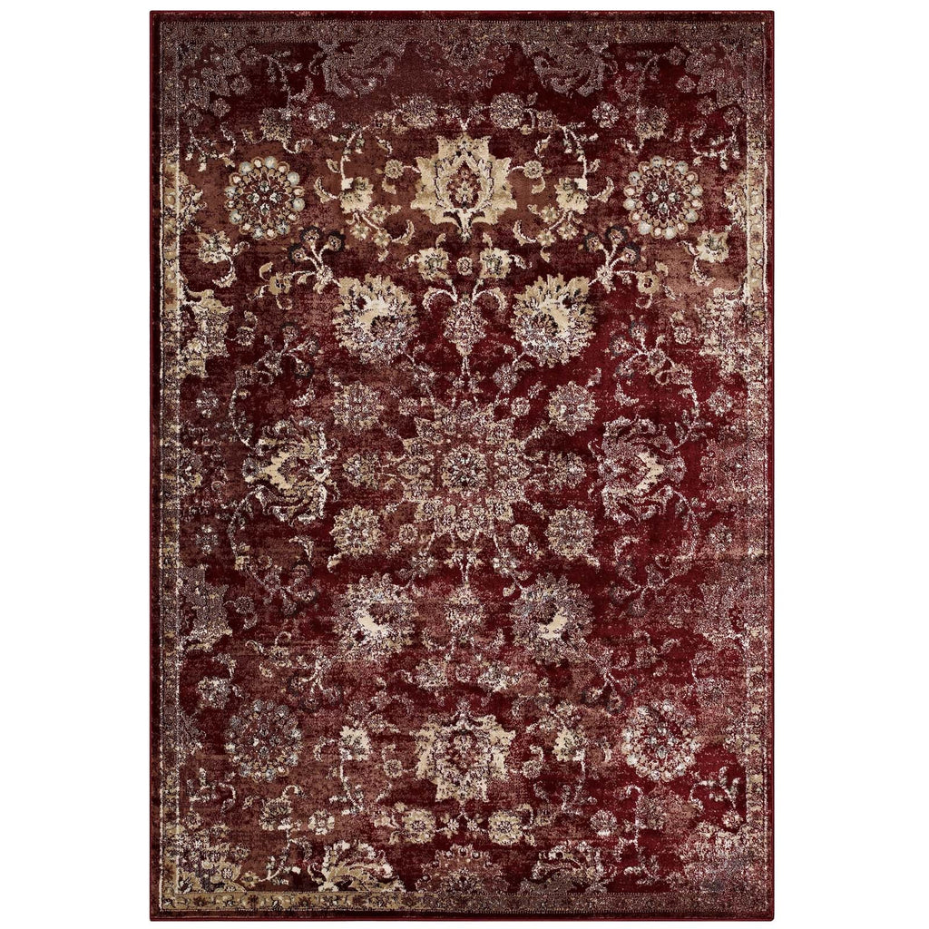 Cynara Distressed Floral Persian Medallion 5x8 Area Rug in Burgundy and Beige