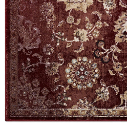 Cynara Distressed Floral Persian Medallion 5x8 Area Rug in Burgundy and Beige