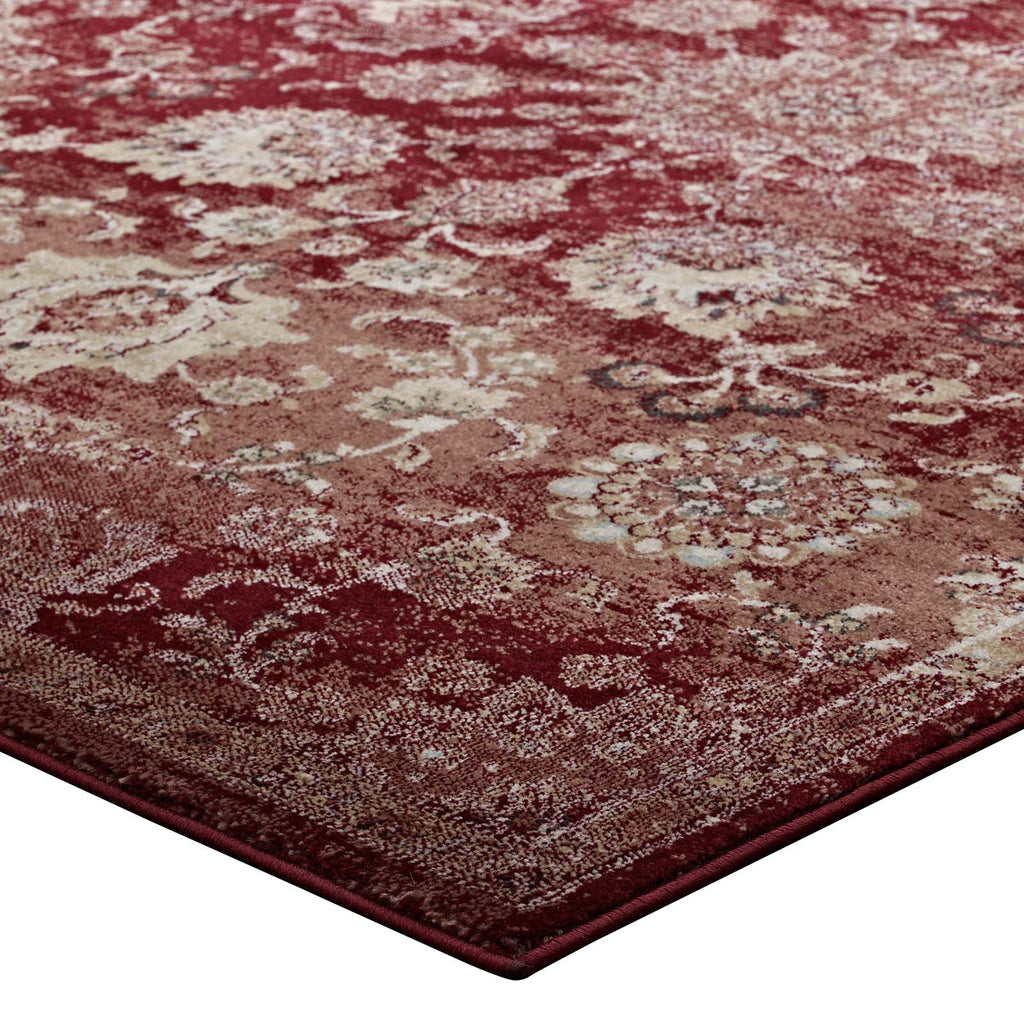 Cynara Distressed Floral Persian Medallion 5x8 Area Rug in Burgundy and Beige