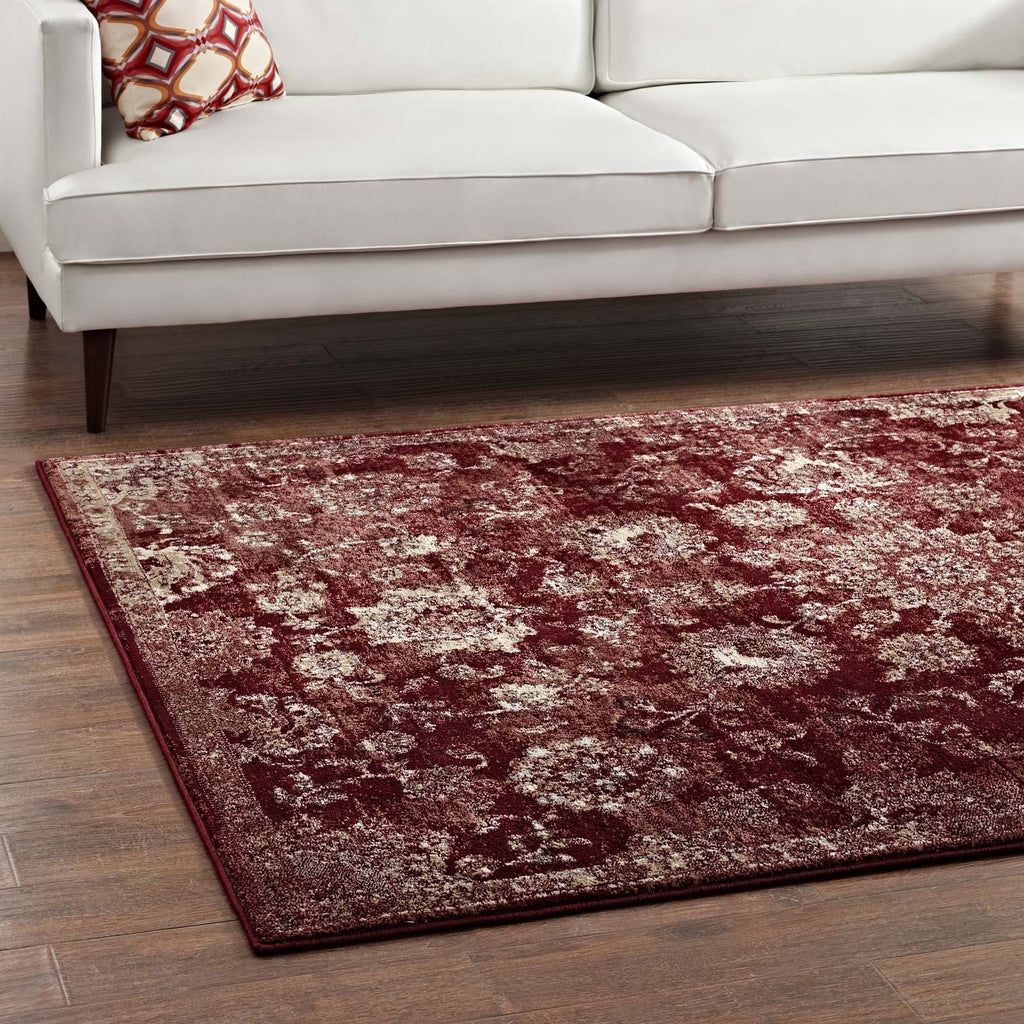 Cynara Distressed Floral Persian Medallion 5x8 Area Rug in Burgundy and Beige