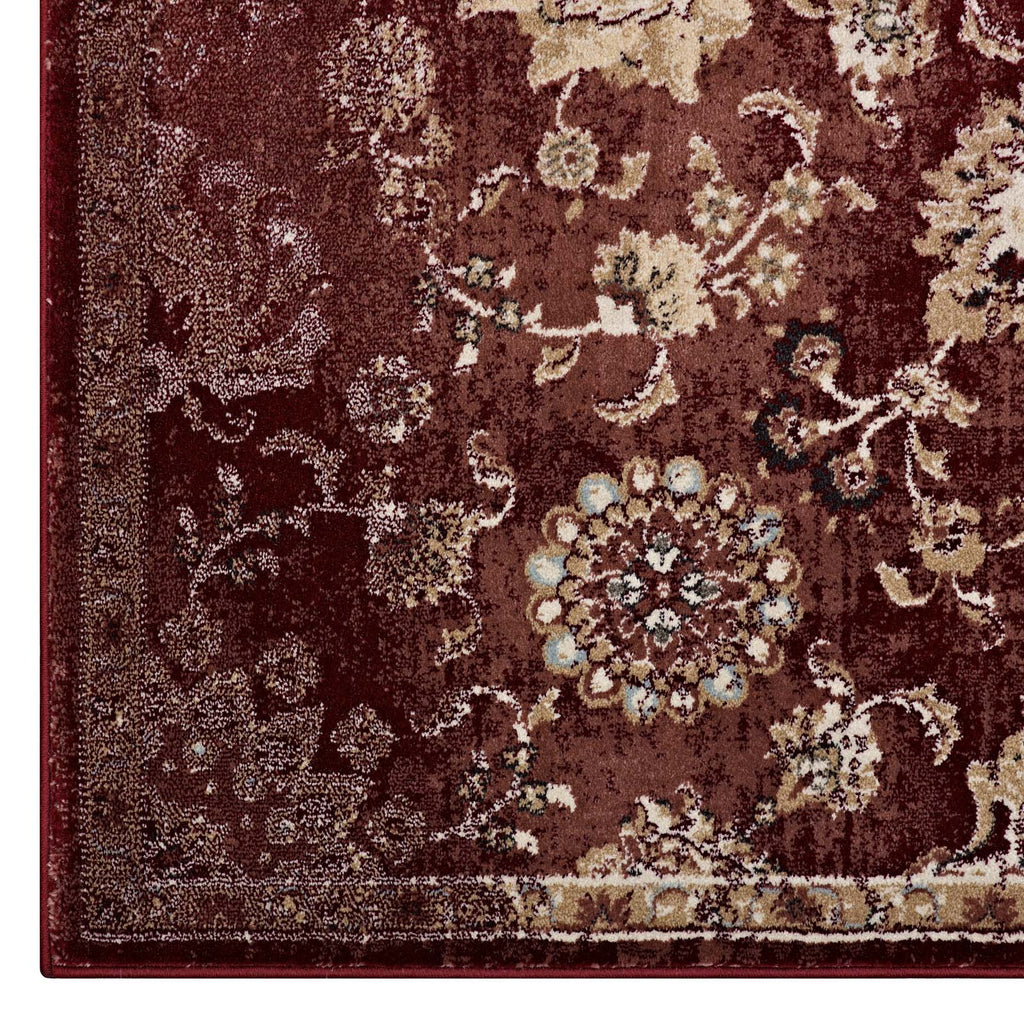 Cynara Distressed Floral Persian Medallion 8x10 Area Rug in Burgundy and Beige