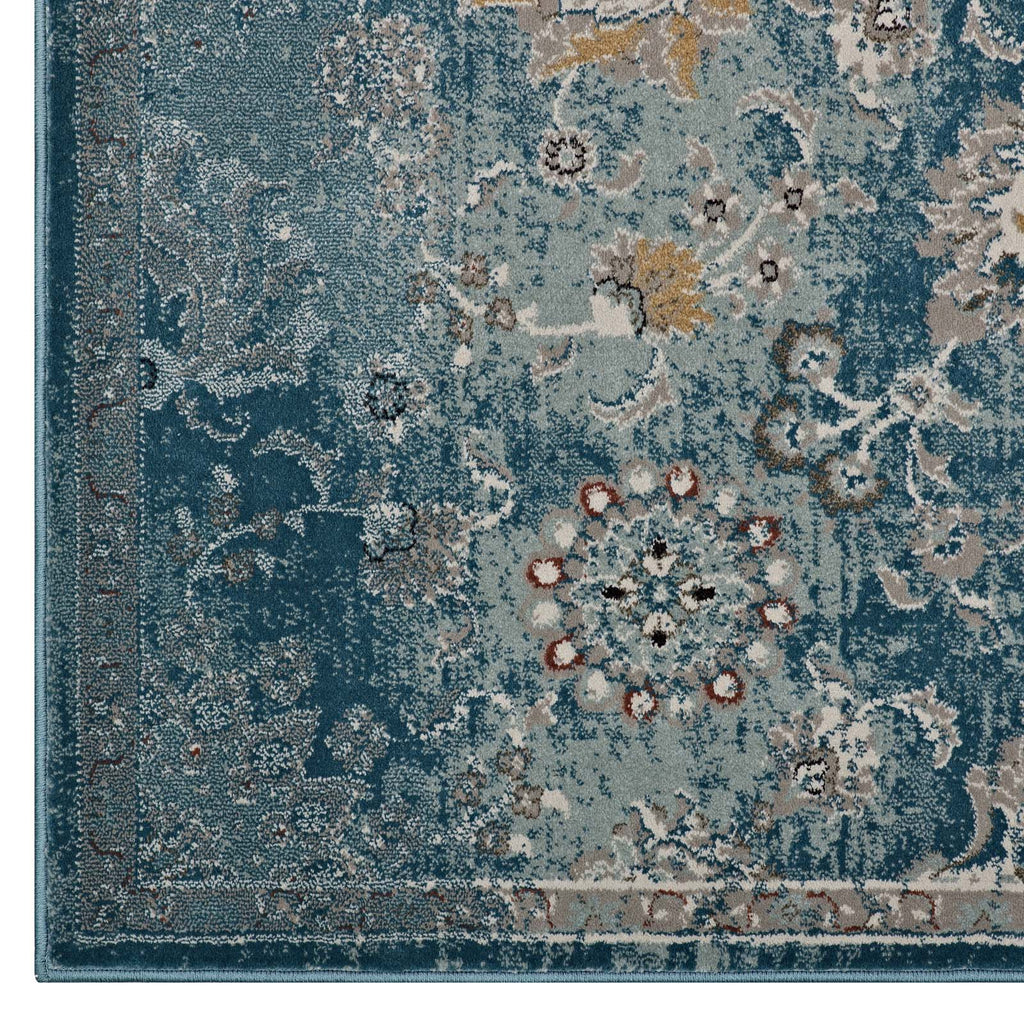 Cynara Distressed Floral Persian Medallion 5x8 Area Rug in Silver Blue,Teal and Beige