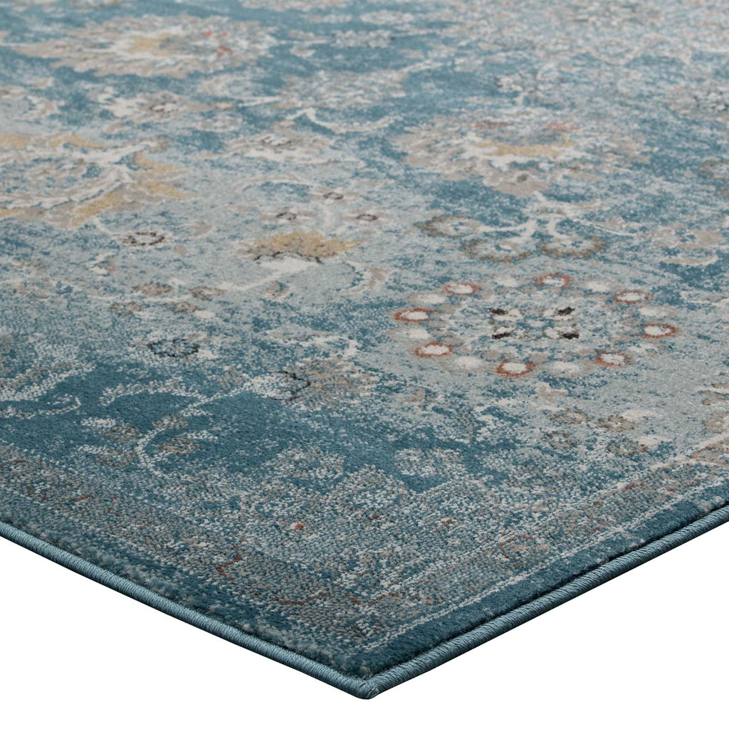 Cynara Distressed Floral Persian Medallion 5x8 Area Rug in Silver Blue,Teal and Beige