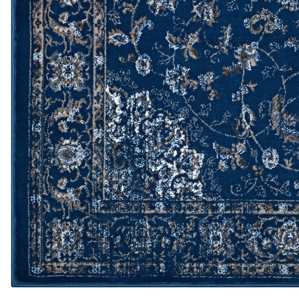 Lilja Distressed Vintage Persian Medallion 8x10 Area Rug in Moroccan Blue,Beige and Ivory