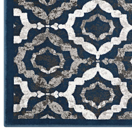 Kalinda Rustic Vintage Moroccan Trellis 8x10 Area Rug in Ivory,Moroccan Blue and Brown