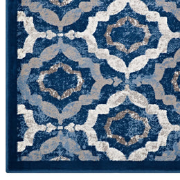 Kalinda Rustic Vintage Moroccan Trellis 5x8 Area Rug in Beige,Moroccan Blue and Ivory