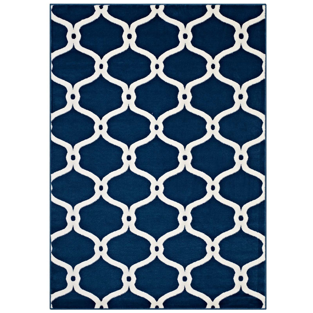 Beltara Chain Link Transitional Trellis 5x8 Area Rug in Moroccan Blue and Ivory