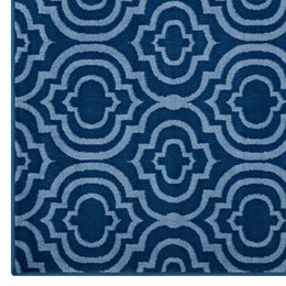 Frame Transitional Moroccan Trellis 5x8 Area Rug in Moroccan Blue and Light Blue