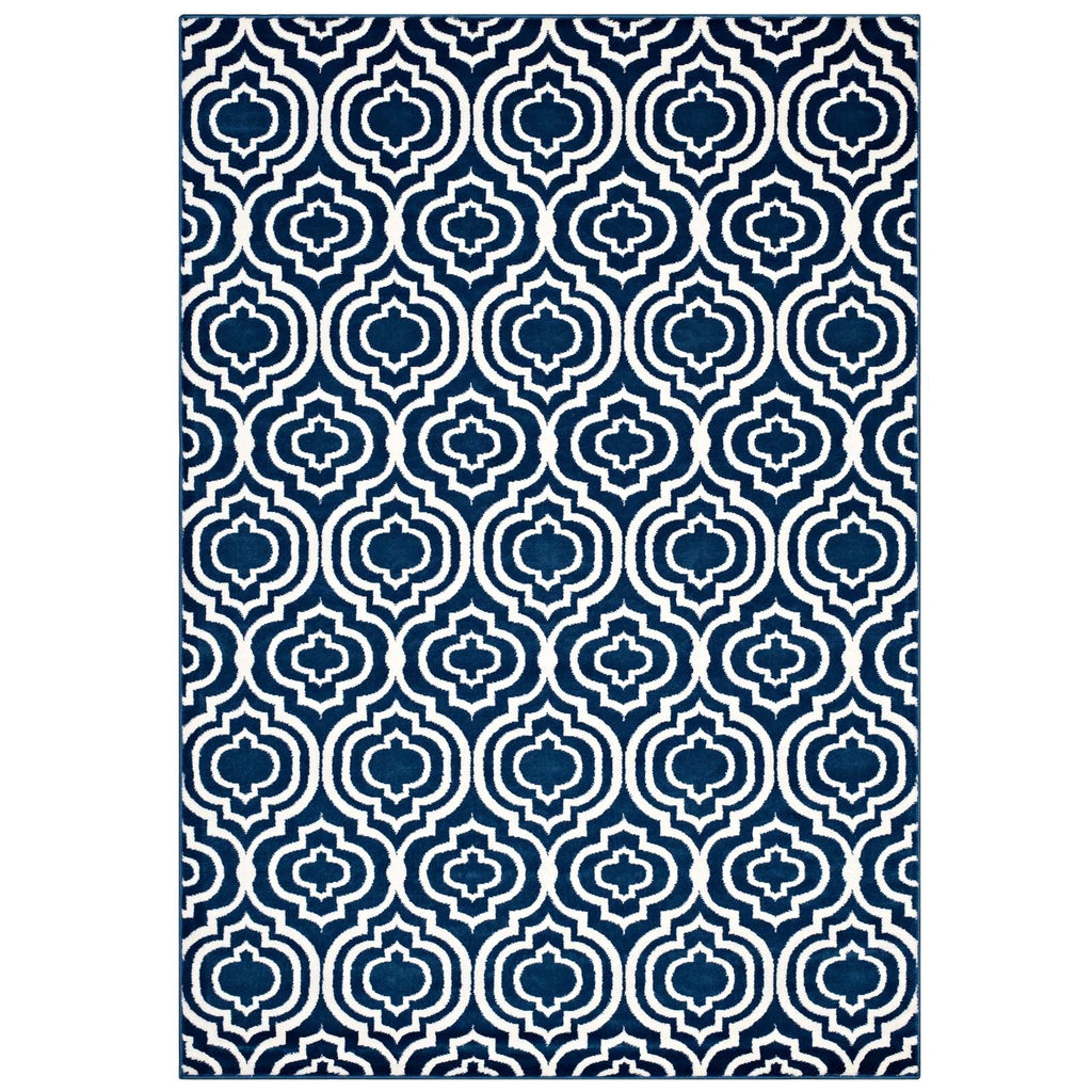 Frame Transitional Moroccan Trellis 5x8 Area Rug in Morcoccan Blue and Ivory