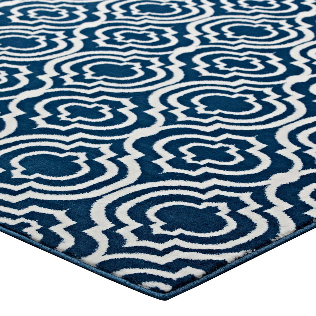 Frame Transitional Moroccan Trellis 5x8 Area Rug in Morcoccan Blue and Ivory