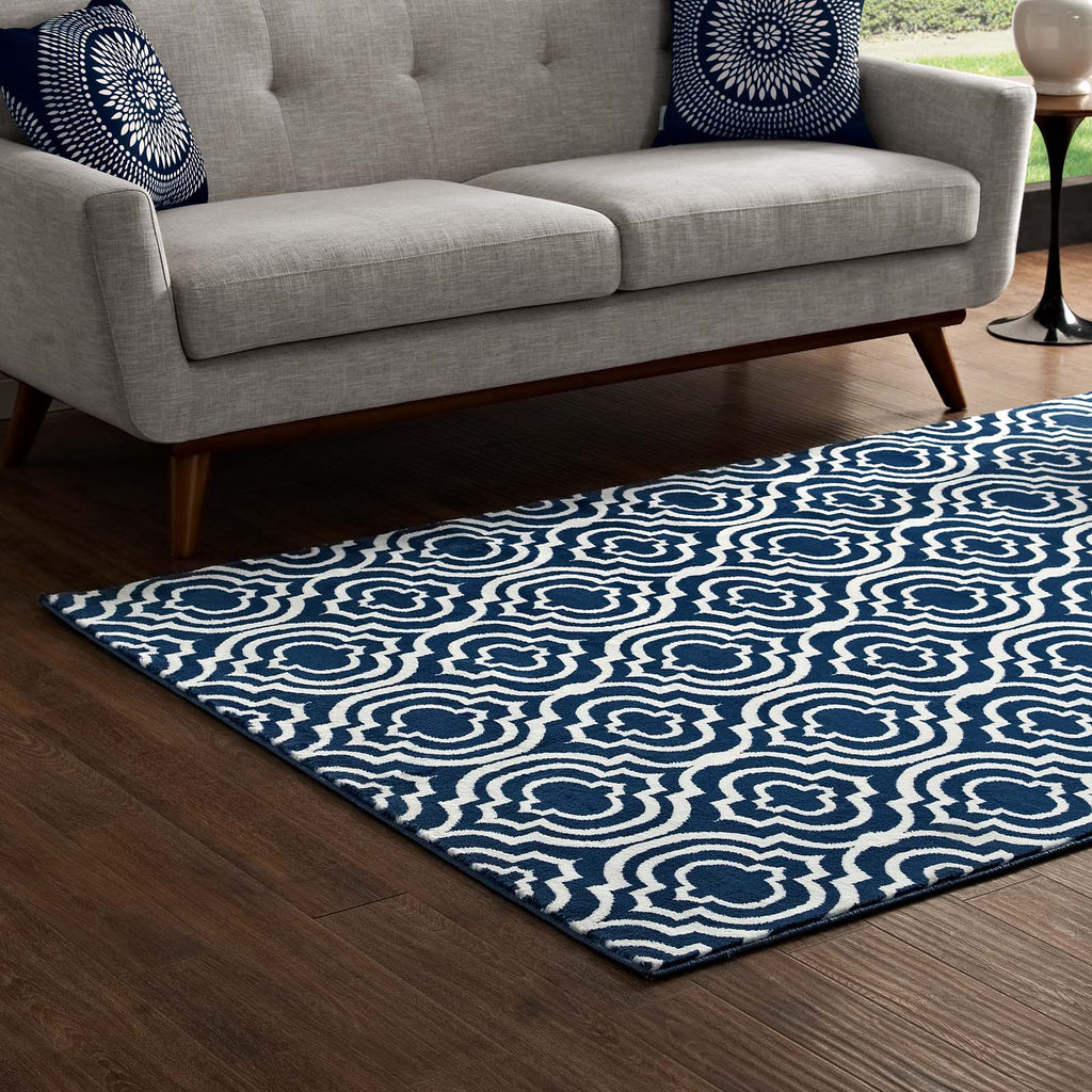 Frame Transitional Moroccan Trellis 5x8 Area Rug in Morcoccan Blue and Ivory