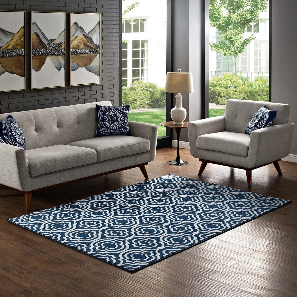 Frame Transitional Moroccan Trellis 5x8 Area Rug in Morcoccan Blue and Ivory